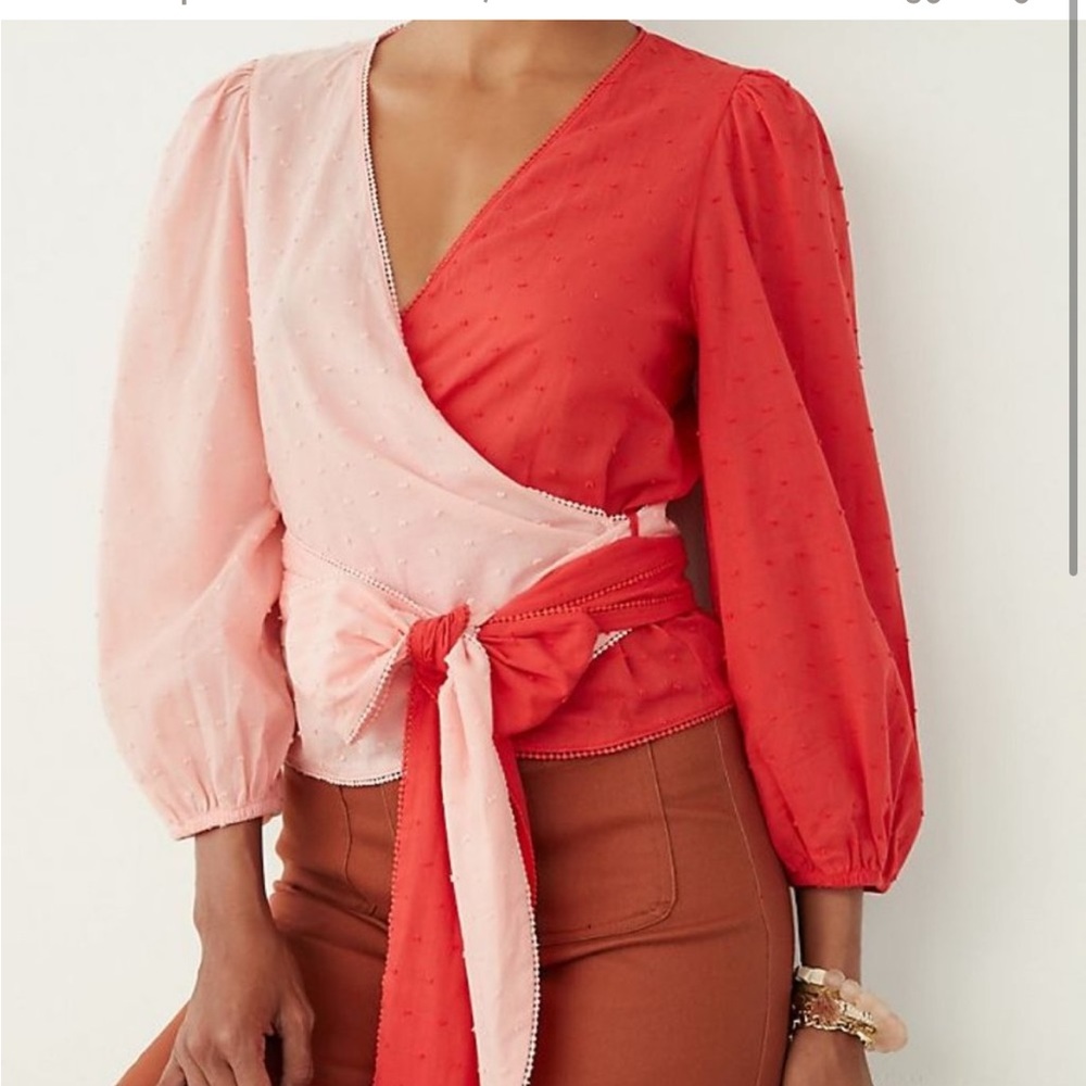 Farm Rio Anthropologie Colorblocked Wrap Blouse - BLACK & WHITE - small
